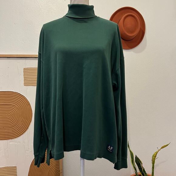 Abercrombie & Fitch 90s 100% Cotton Green Oversized Pullover Turtleneck Shirt - Picture 12 of 12